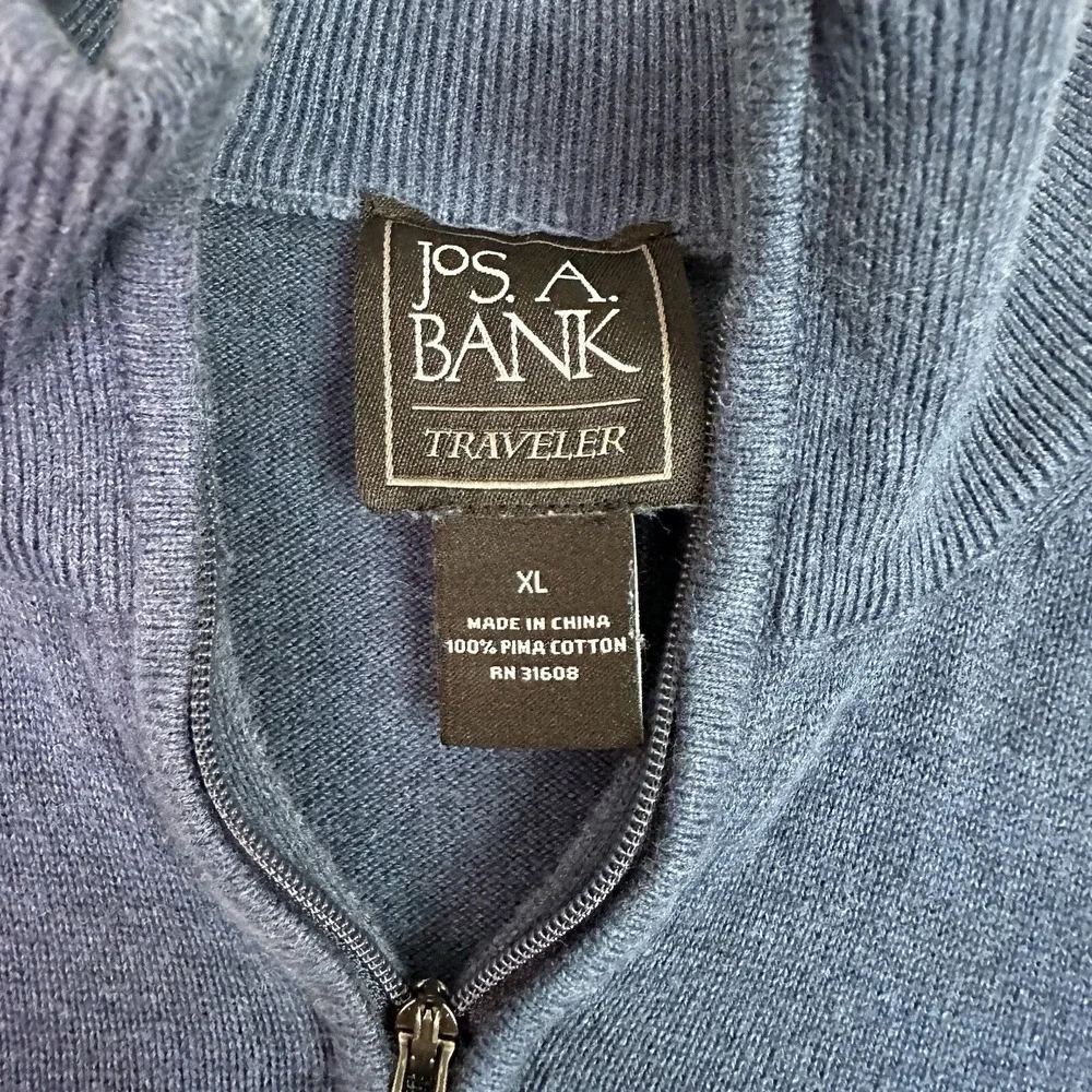 Jos A Bank Mens 1/4 Zip Size XL Blue Pima Cotton Sweater EUC